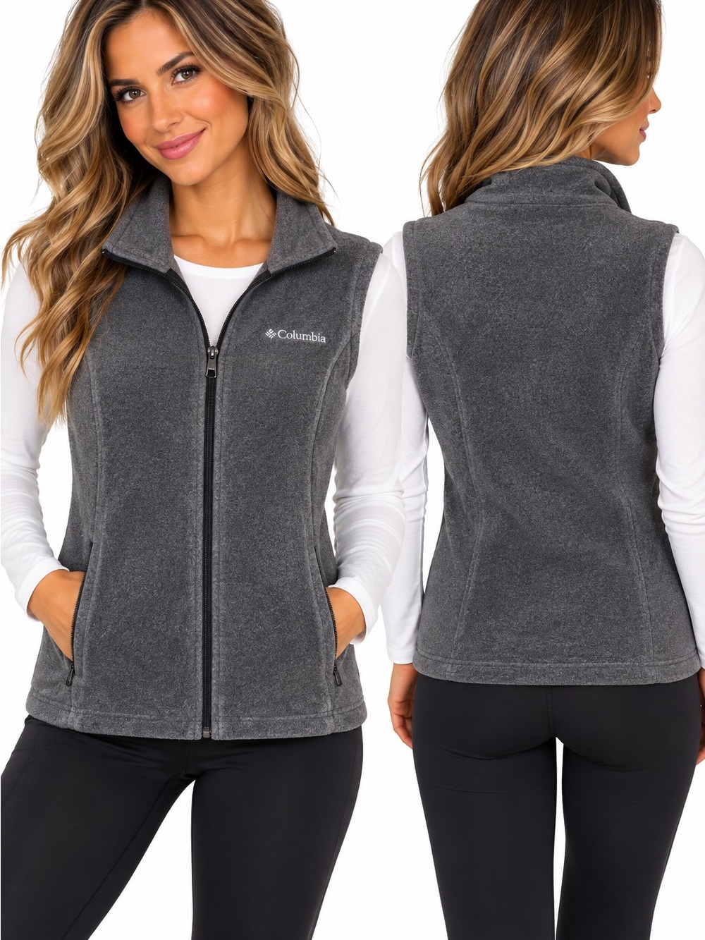 Columbia Women’s Charcoal Gray Full-Zip Fleece Vest
